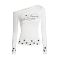 Sweet Cool Star Letter Print Long Sleeve Off-Shoulder T-Shirt