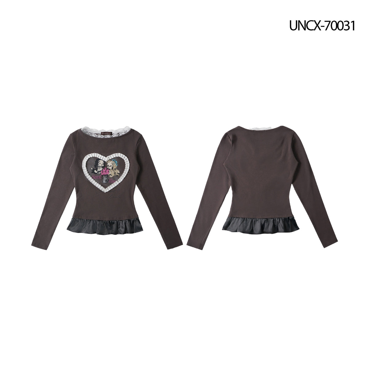 Heart Cartoon Print Long Sleeve Round Neck T-Shirt