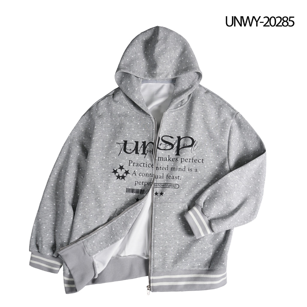 Polka Dot Striped Letter Star Print Hooded Zip-Up Loose Casual Streetwear Cardigan Jacket